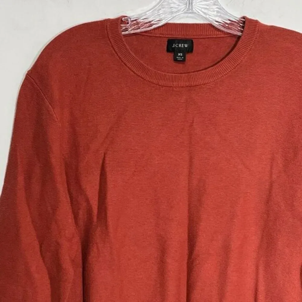 J. Crew Mens Size XS Crewneck Sweater Garter Stitch 100% Cotton Red/Burnt Orange